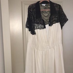 Cream and black dress.